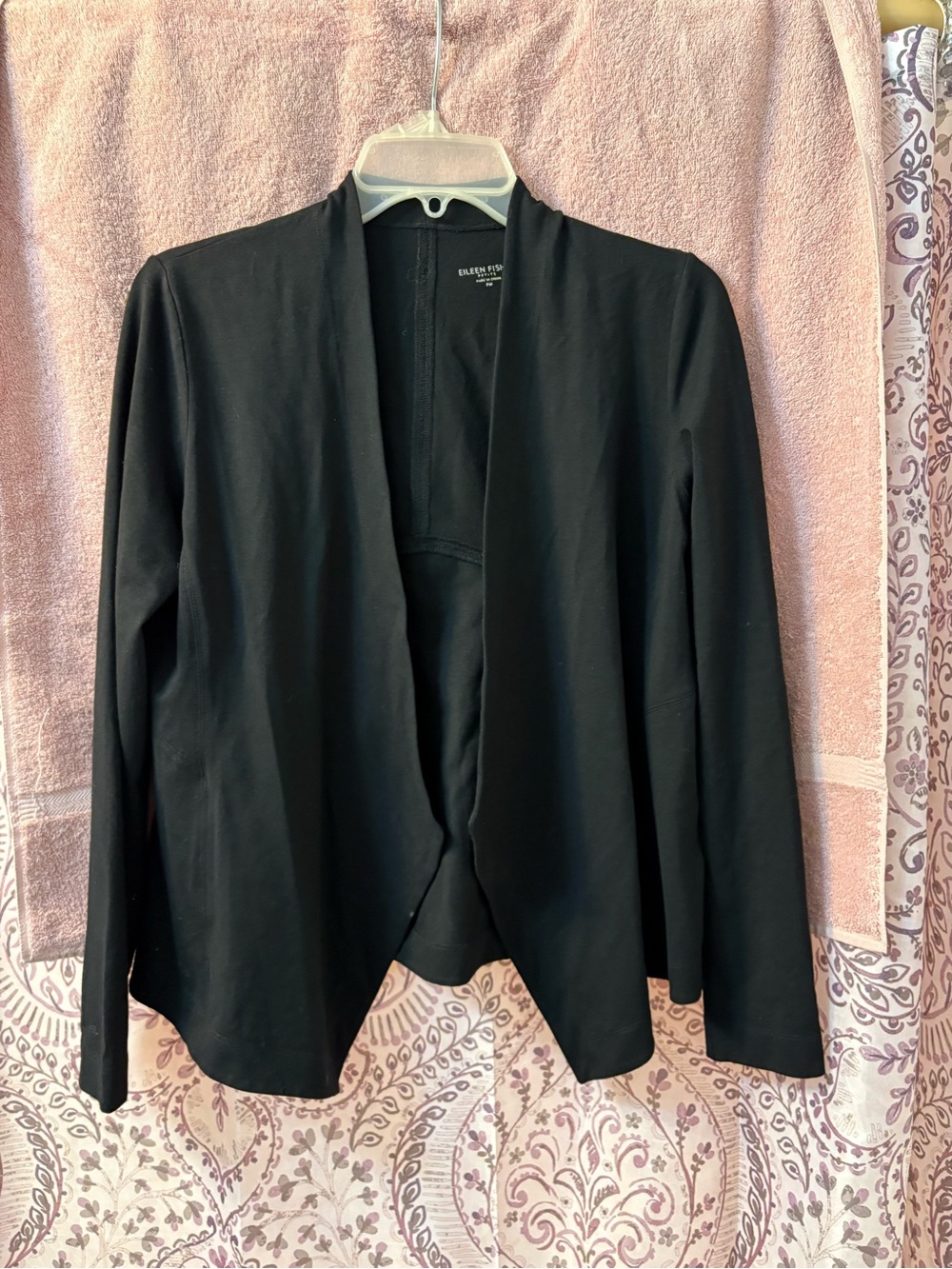 Eileen Fisher Petite PM Black Draped Open-Front Cardigan Jacket